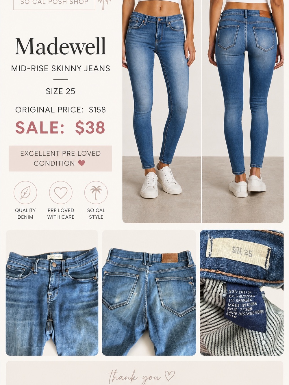 Madewell Skinny Jeans in Medium Blue Wash Size 25 (Size 2)